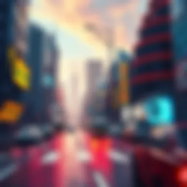 Vibrant cityscape showcasing the open-world environment of Dude Theft Wars