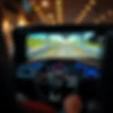 A close-up view of a high-definition car driving simulator interface