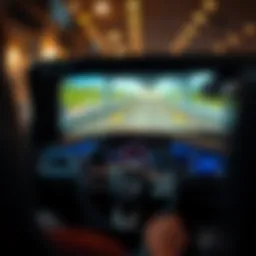 A close-up view of a high-definition car driving simulator interface