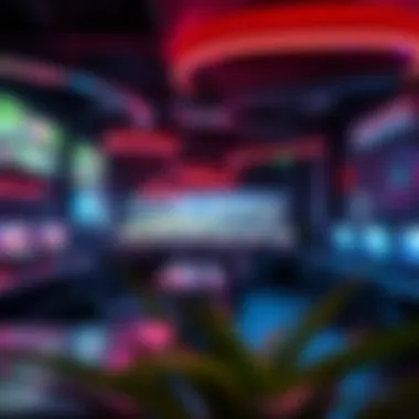 Immersive Gaming Cafe Atmosphere A virtual gaming cafe environment with various gaming setups