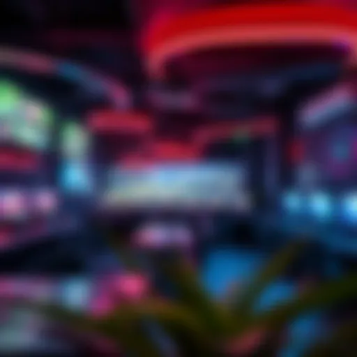 Immersive Gaming Cafe Atmosphere A virtual gaming cafe environment with various gaming setups