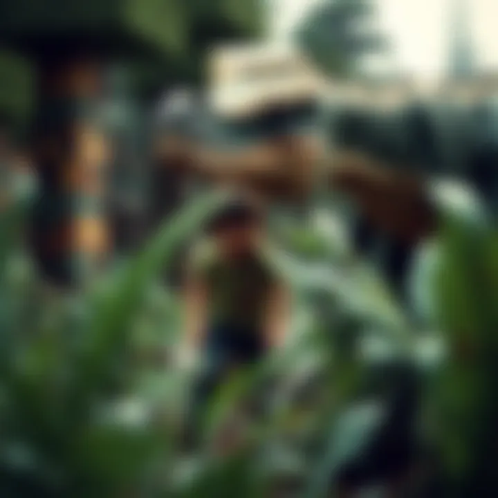 Player Encountering Dinosaur A player encountering a dinosaur in a Minecraft world