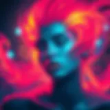 A vibrant digital artwork showcasing Photoshop's advanced brush tools in action.