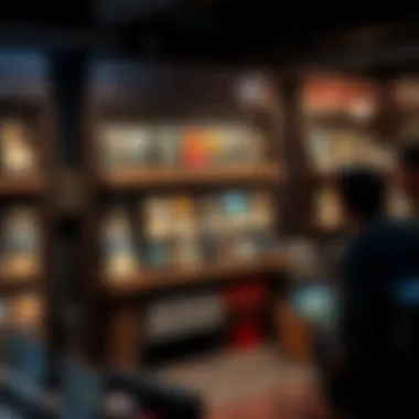 A detailed user interface of a TCG card shop simulator demonstrating gameplay mechanics