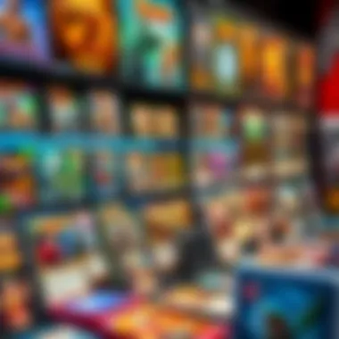 A vibrant digital display of TCG card collections showcasing various game genres