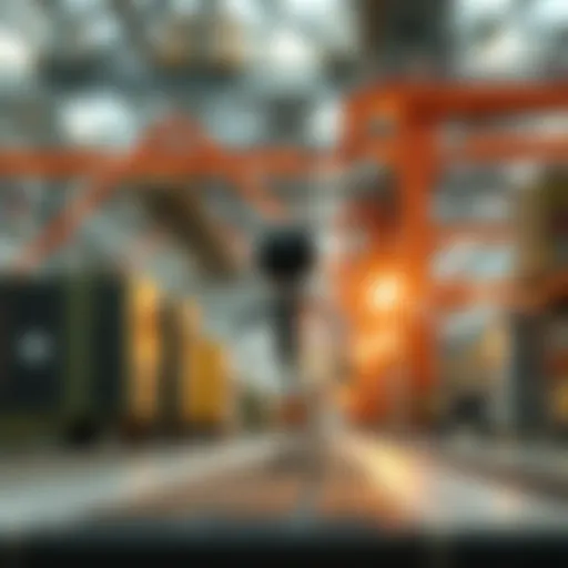 A digital representation of a stickman navigating a factory environment