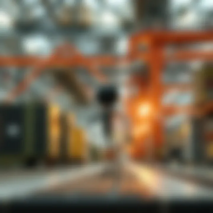 A digital representation of a stickman navigating a factory environment