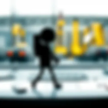 A conceptual illustration showcasing the interaction of technology and stickman imagery